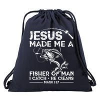 Jesus Made Me A Fisher Of Man Fishing Fisherman Christian Drawstring Bag