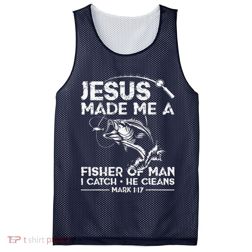 Jesus Made Me A Fisher Of Man Fishing Fisherman Christian Mesh Reversible Basketball Jersey Tank