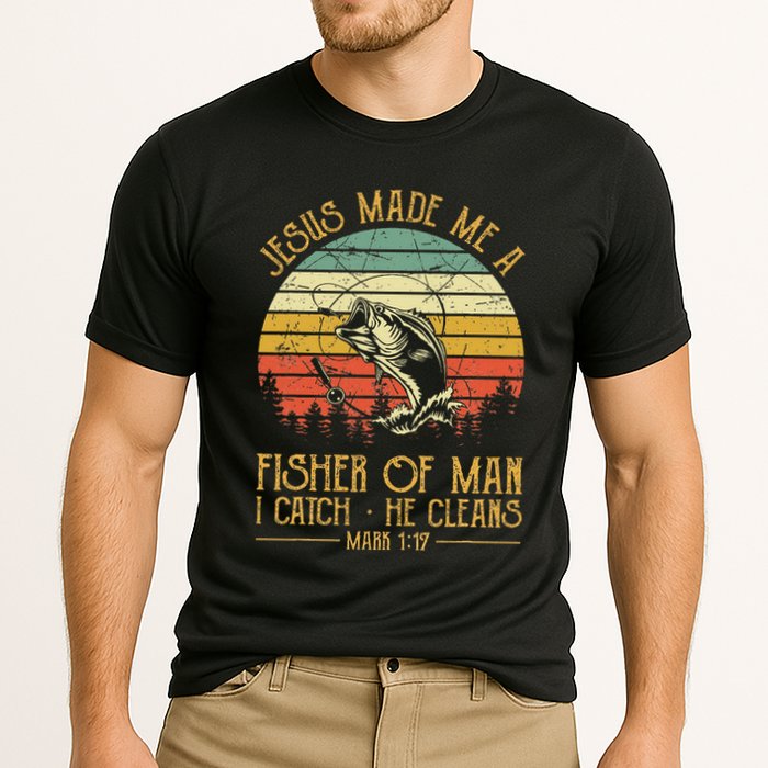 Jesus Made Me A Fisher Of Man Christian Fishing Fisherman Cooling Performance Crew T-Shirt