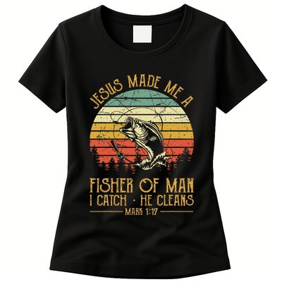 Jesus Made Me A Fisher Of Man Christian Fishing Fisherman Womens T-Shirt