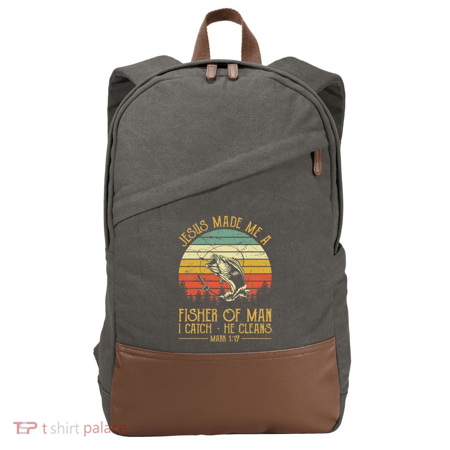 Jesus Made Me A Fisher Of Man Christian Fishing Fisherman Cotton Canvas Backpack