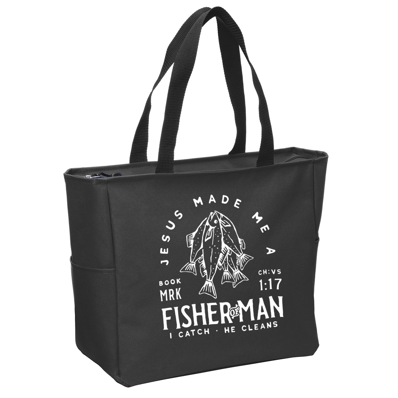 Jesus Made Me A Fisher Of Man Christian Fishing Fisherman Zip Tote Bag