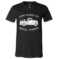 Junk Makes My Soul Happy For Junkin Trucker V-Neck T-Shirt