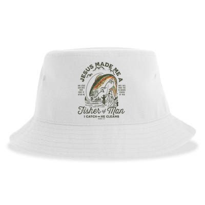 Jesus Made Me A Fisher Of Man I Catch He Cleans Sustainable Bucket Hat