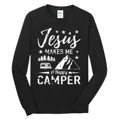 Jesus Makes Me A Happy Camper Camping Rv Christian Religious Tall Long Sleeve T-Shirt