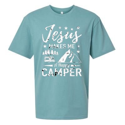 Jesus Makes Me A Happy Camper Camping Rv Christian Religious Sueded Cloud Jersey T-Shirt