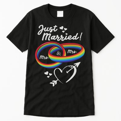 Just Married Mrs & Mrs Gay Lesbian Wedding Engagement Lgbtq Tall T-Shirt
