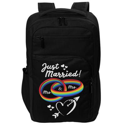 Just Married Mrs & Mrs Gay Lesbian Wedding Engagement Lgbtq Impact Tech Backpack