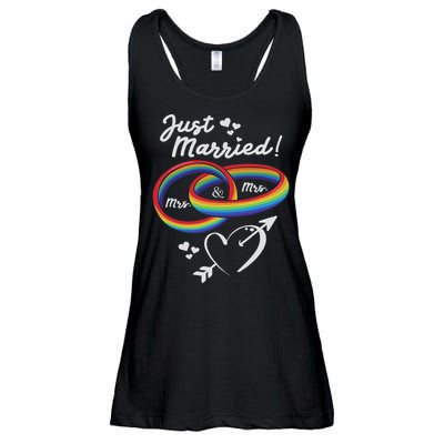 Just Married Mrs & Mrs Gay Lesbian Wedding Engagement Lgbtq Ladies Essential Flowy Tank