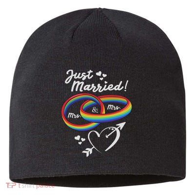 Just Married Mrs & Mrs Gay Lesbian Wedding Engagement Lgbtq Sustainable Beanie