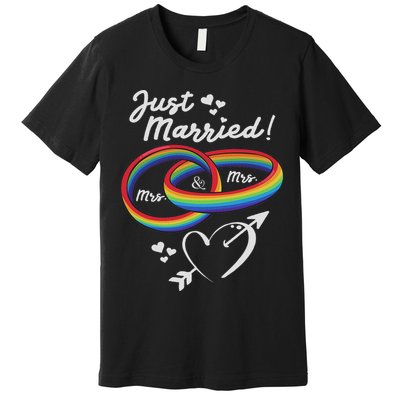 Just Married Mrs & Mrs Gay Lesbian Wedding Engagement Lgbtq Premium T-Shirt