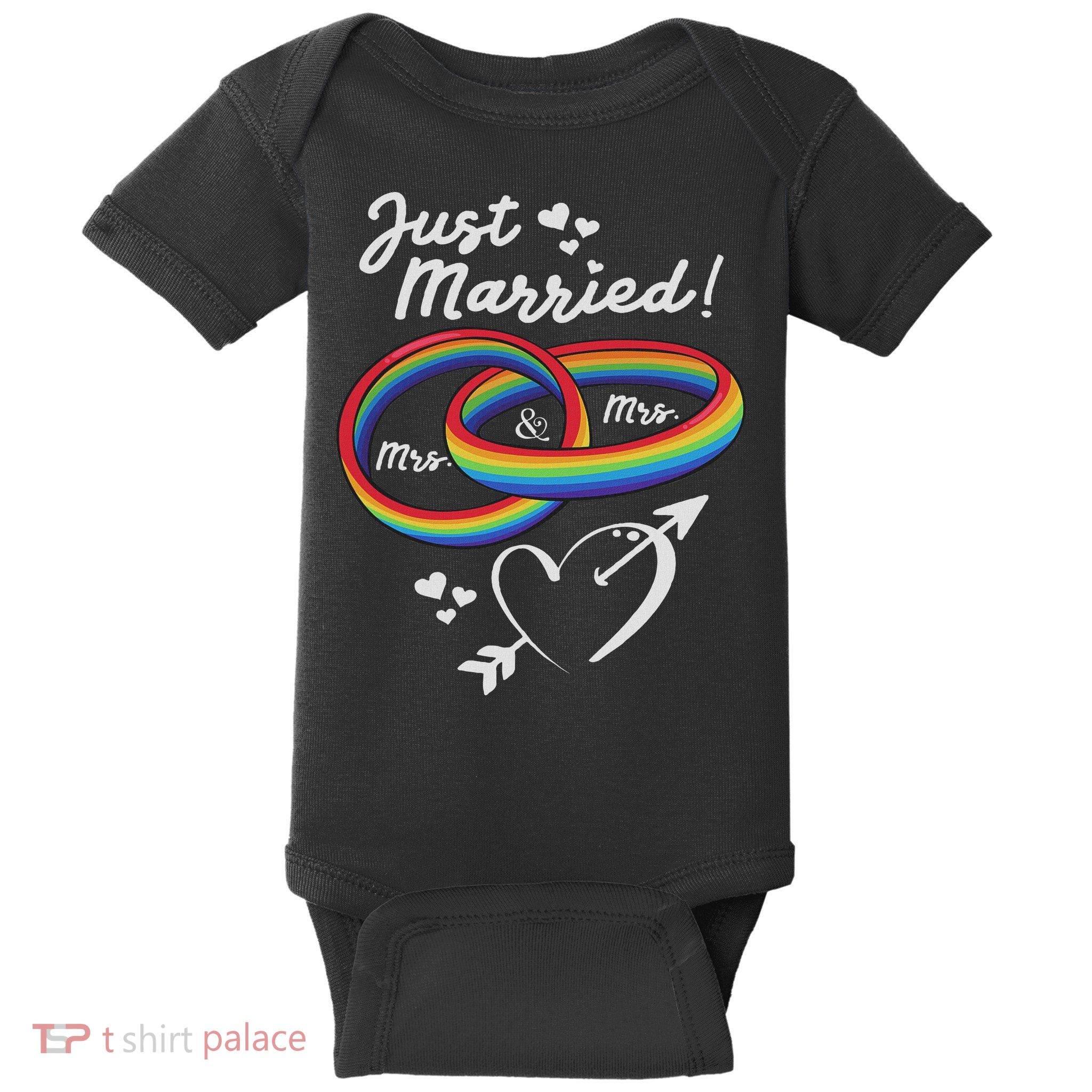 Just Married Mrs & Mrs Gay Lesbian Wedding Engagement Lgbtq Baby Bodysuit