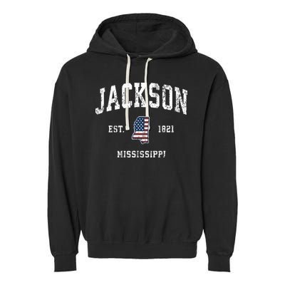 Jackson Mississippi Ms Vintage American Flag Sports Design Garment-Dyed Fleece Hoodie