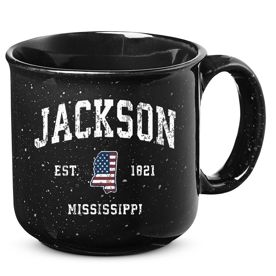 Jackson Mississippi Ms Vintage American Flag Sports Design 15oz Campfire Ceramic Mug