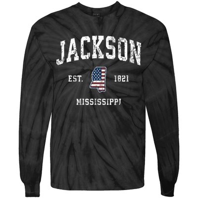 Jackson Mississippi Ms Vintage American Flag Sports Design Tie-Dye Long Sleeve Shirt