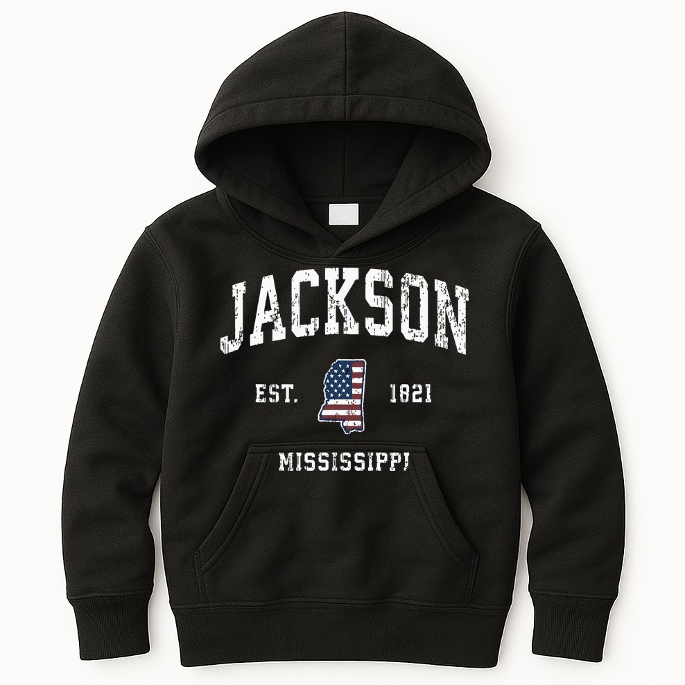 Jackson Mississippi Ms Vintage American Flag Sports Design Kids Hoodie