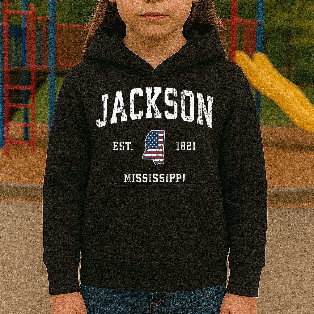 Jackson Mississippi Ms Vintage American Flag Sports Design Kids Hoodie