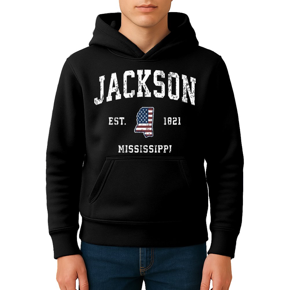 Jackson Mississippi Ms Vintage American Flag Sports Design Kids Hoodie