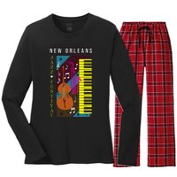 Jazz Music New Orleans Music Festival Musical Souvenir Women's Long Sleeve Flannel Pajama Set 