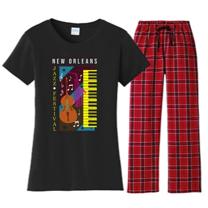 Jazz Music New Orleans Music Festival Musical Souvenir Women's Flannel Pajama Set