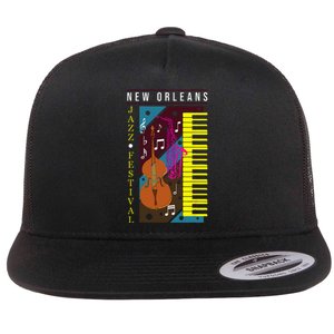 Jazz Music New Orleans Music Festival Musical Souvenir Flat Bill Trucker Hat