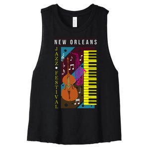 Jazz Music New Orleans Music Festival Musical Souvenir Women's Racerback Cropped Tank