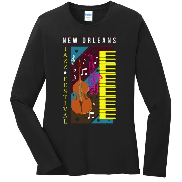 Jazz Music New Orleans Music Festival Musical Souvenir Ladies Long Sleeve Shirt