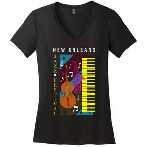 Jazz Music New Orleans Music Festival Musical Souvenir Women's V-Neck T-Shirt