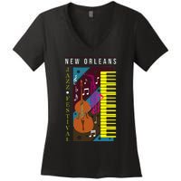 Jazz Music New Orleans Music Festival Musical Souvenir Women's V-Neck T-Shirt