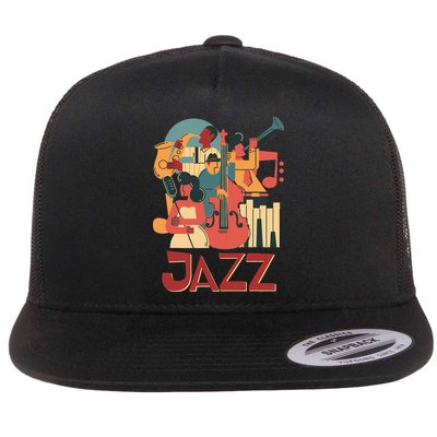 Jazz Musician Orchestra Play On Stage Smooth Jazz Flatbill Hat