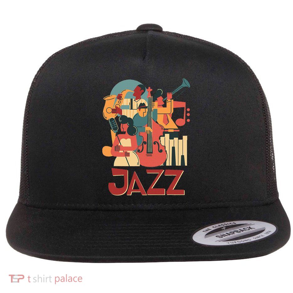 Jazz Musician Orchestra Play On Stage Smooth Jazz Flatbill Hat