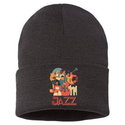 Jazz Musician Orchestra Play On Stage Smooth Jazz Sustainable Knit Beanie
