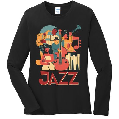 Jazz Musician Orchestra Play On Stage Smooth Jazz Ladies Long Sleeve Shirt