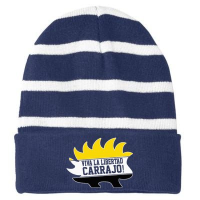 Javier Milei Presidente 2024 Libertarian Viva La Libertad Striped Beanie with Solid Band