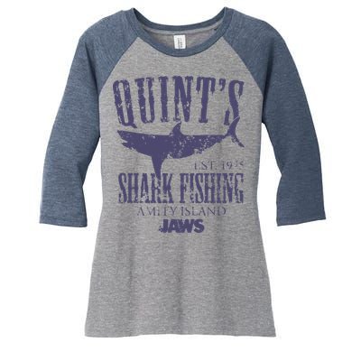 Jaws Movie Quints Shark Fishing Women's Tri-Blend 3/4-Sleeve Raglan Shirt