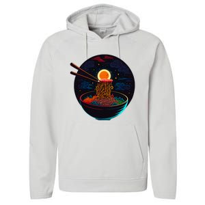 Japanese Moon Ramen Graphic Neon Retro Anime Noodles Art Performance Fleece Hoodie