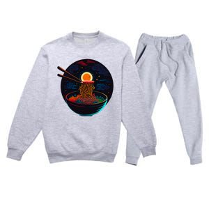 Japanese Moon Ramen Graphic Neon Retro Anime Noodles Art Premium Crewneck Sweatsuit Set