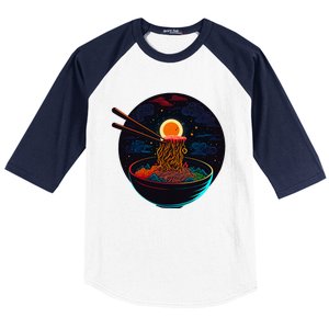 Japanese Moon Ramen Graphic Neon Retro Anime Noodles Art Baseball Sleeve Shirt