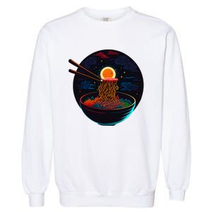 Japanese Moon Ramen Graphic Neon Retro Anime Noodles Art Garment-Dyed Sweatshirt