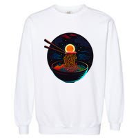 Japanese Moon Ramen Graphic Neon Retro Anime Noodles Art Garment-Dyed Sweatshirt