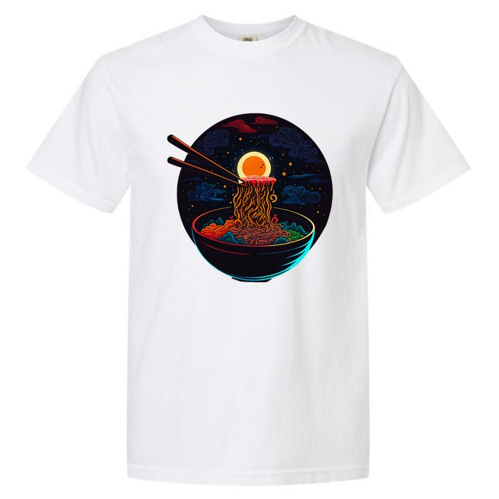 Japanese Moon Ramen Graphic Neon Retro Anime Noodles Art Garment-Dyed Heavyweight T-Shirt