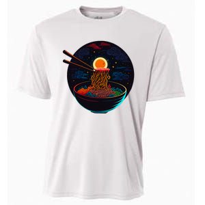 Japanese Moon Ramen Graphic Neon Retro Anime Noodles Art Cooling Performance Crew T-Shirt