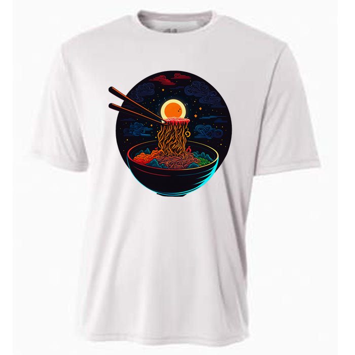 Japanese Moon Ramen Graphic Neon Retro Anime Noodles Art Cooling Performance Crew T-Shirt