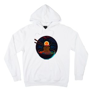 Japanese Moon Ramen Graphic Neon Retro Anime Noodles Art Hoodie