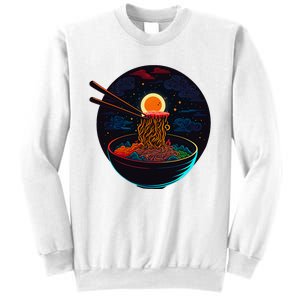 Japanese Moon Ramen Graphic Neon Retro Anime Noodles Art Sweatshirt