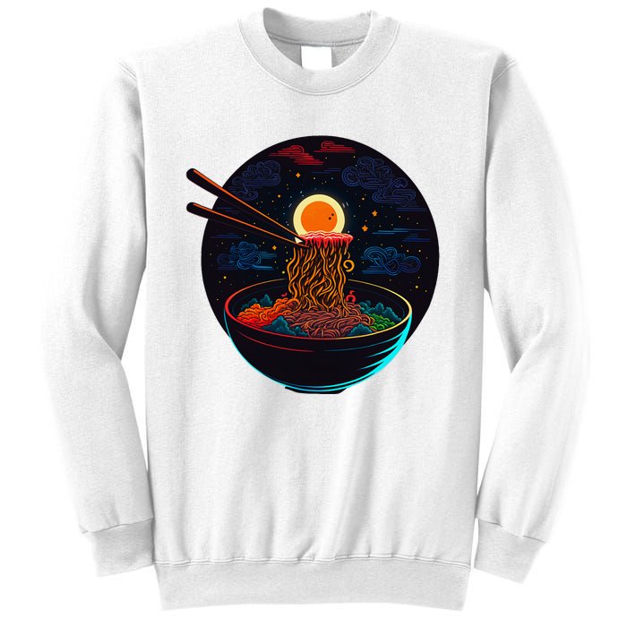 Japanese Moon Ramen Graphic Neon Retro Anime Noodles Art Sweatshirt