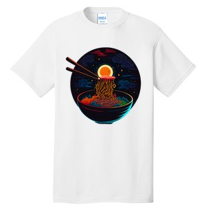 Japanese Moon Ramen Graphic Neon Retro Anime Noodles Art Tall T-Shirt