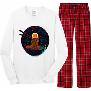 Japanese Moon Ramen Graphic Neon Retro Anime Noodles Art Long Sleeve Pajama Set