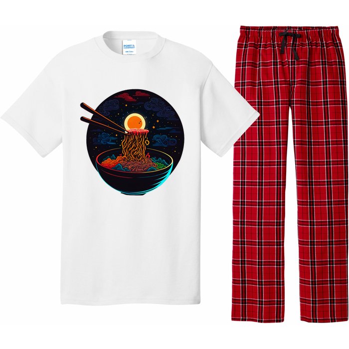 Japanese Moon Ramen Graphic Neon Retro Anime Noodles Art Pajama Set