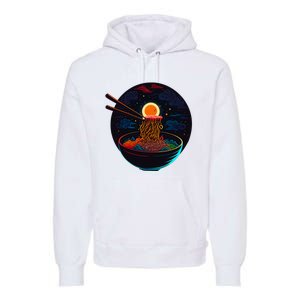 Japanese Moon Ramen Graphic Neon Retro Anime Noodles Art Premium Hoodie